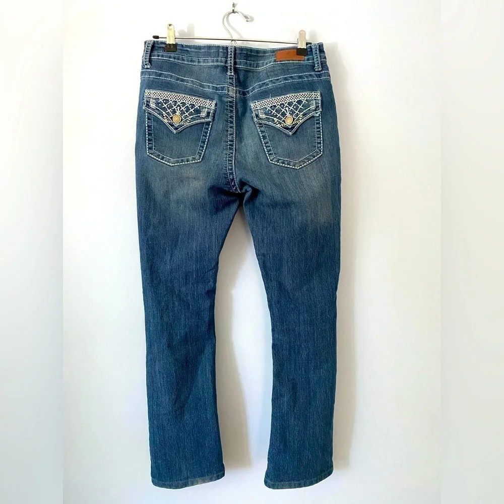 VGS Jeans Womens Size 10 Slim Boot Flap Pockets Thick Stitch Blue Denim